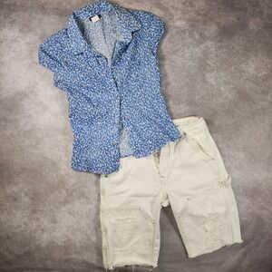 FRAME Le Slouch Bermuda Denim Shorts Off White Distressed Carpenter Womens 24